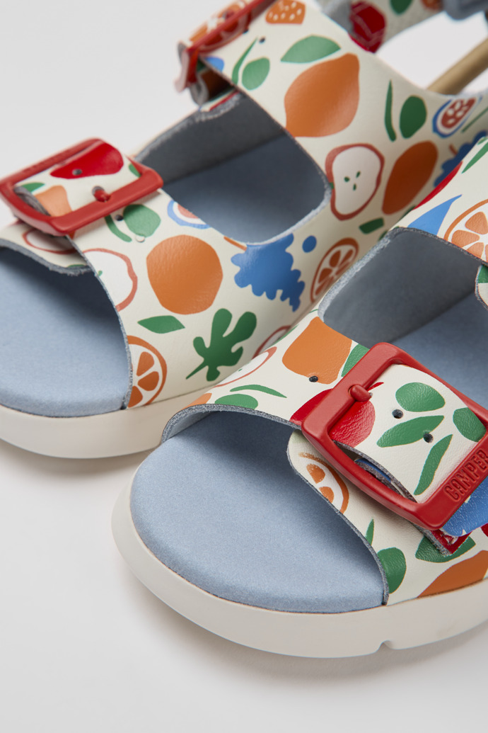 Close-up view of Oruga Multicolored leather sandals for kids