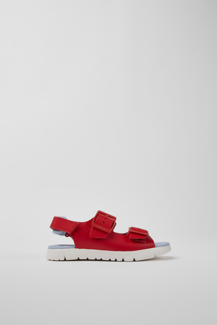 Side view of Oruga Red leather sandals for kids
