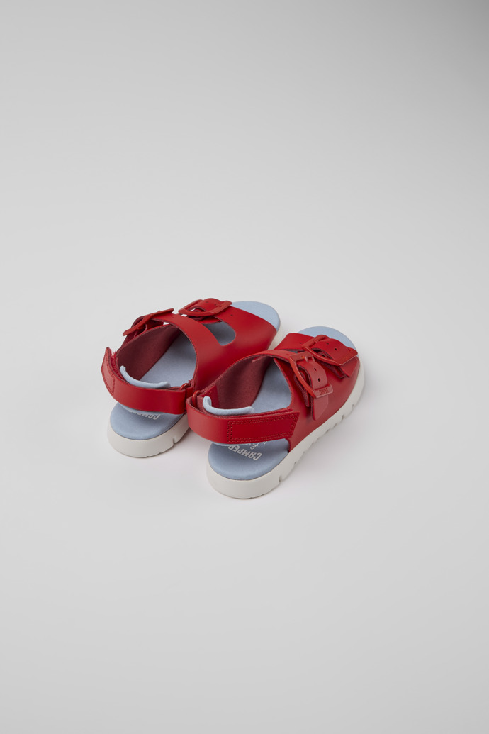 Back view of Oruga Red leather sandals for kids