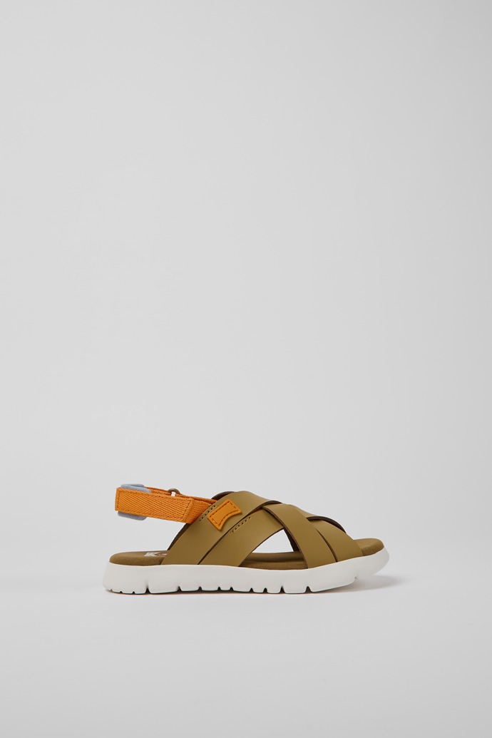 Side view of Oruga Brown leather sandals for kids