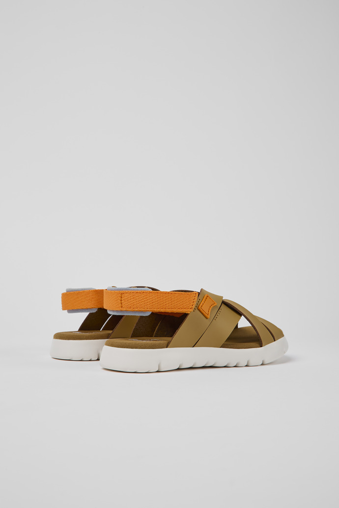 Back view of Oruga Brown leather sandals for kids