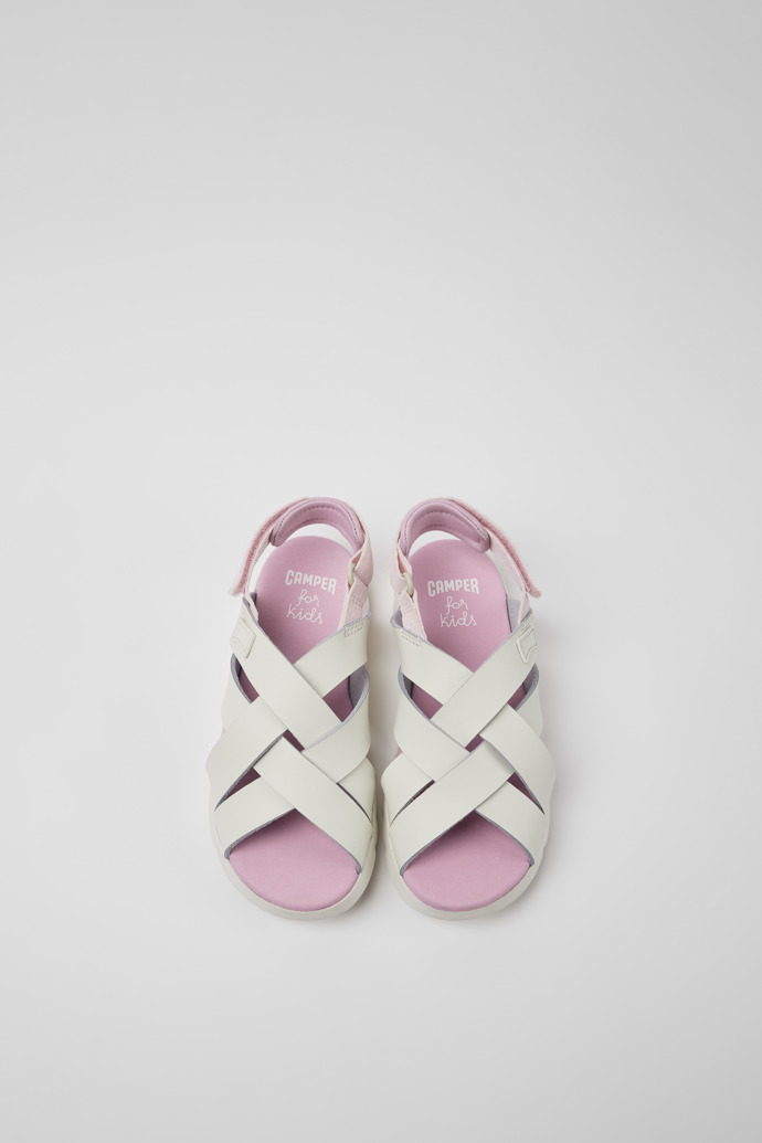 Overhead view of Oruga White leather sandals for kids