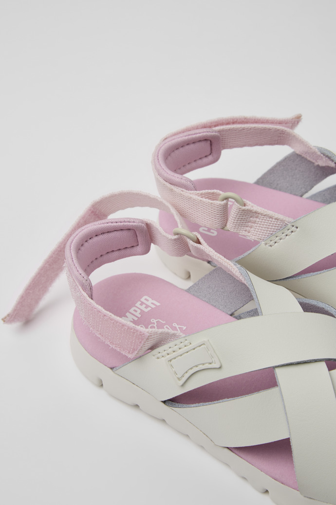 Close-up view of Oruga White leather sandals for kids