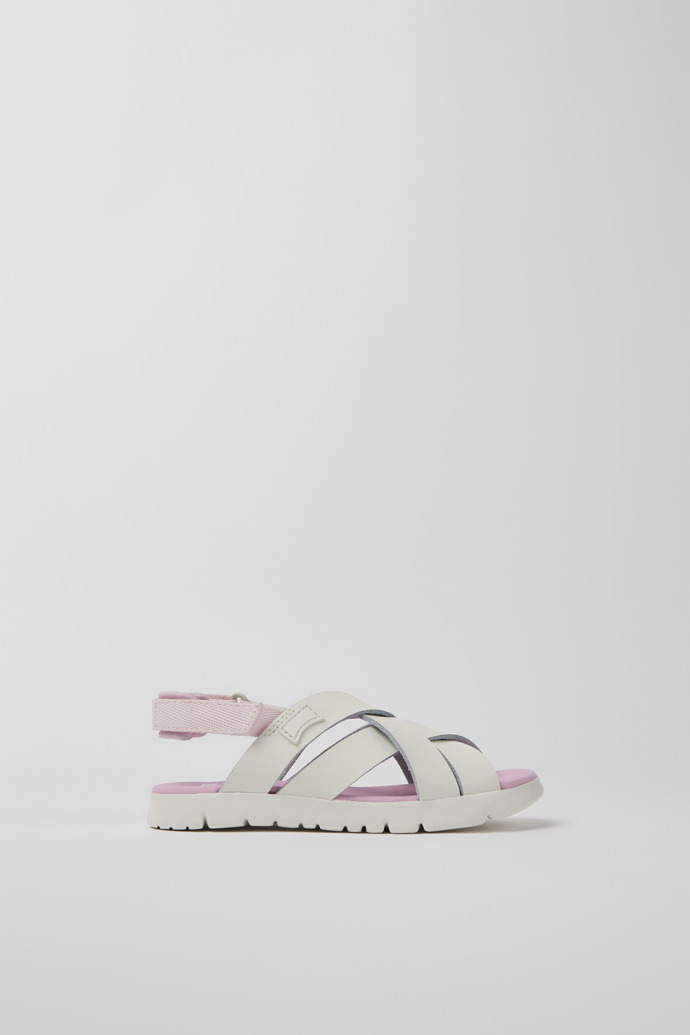 Side view of Oruga White leather sandals for kids