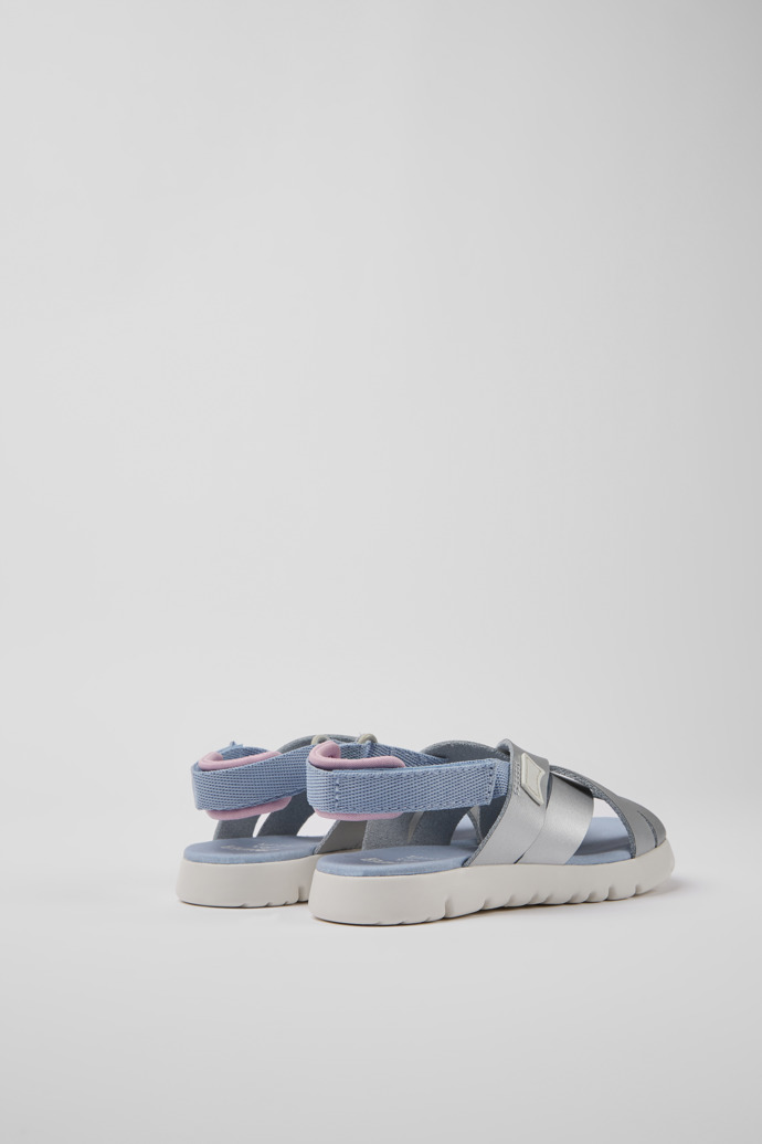 Back view of Oruga Silver leather sandals for kids