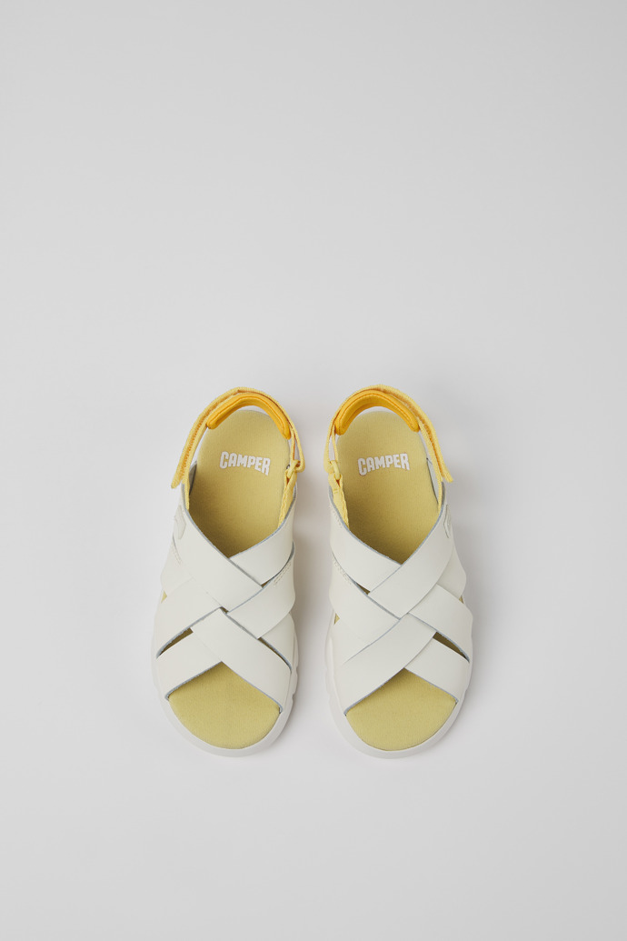 Overhead view of Oruga White leather and textile sandals for kids