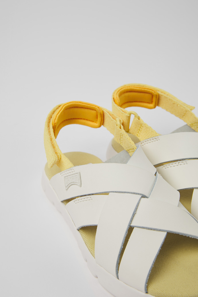 Close-up view of Oruga White leather and textile sandals for kids