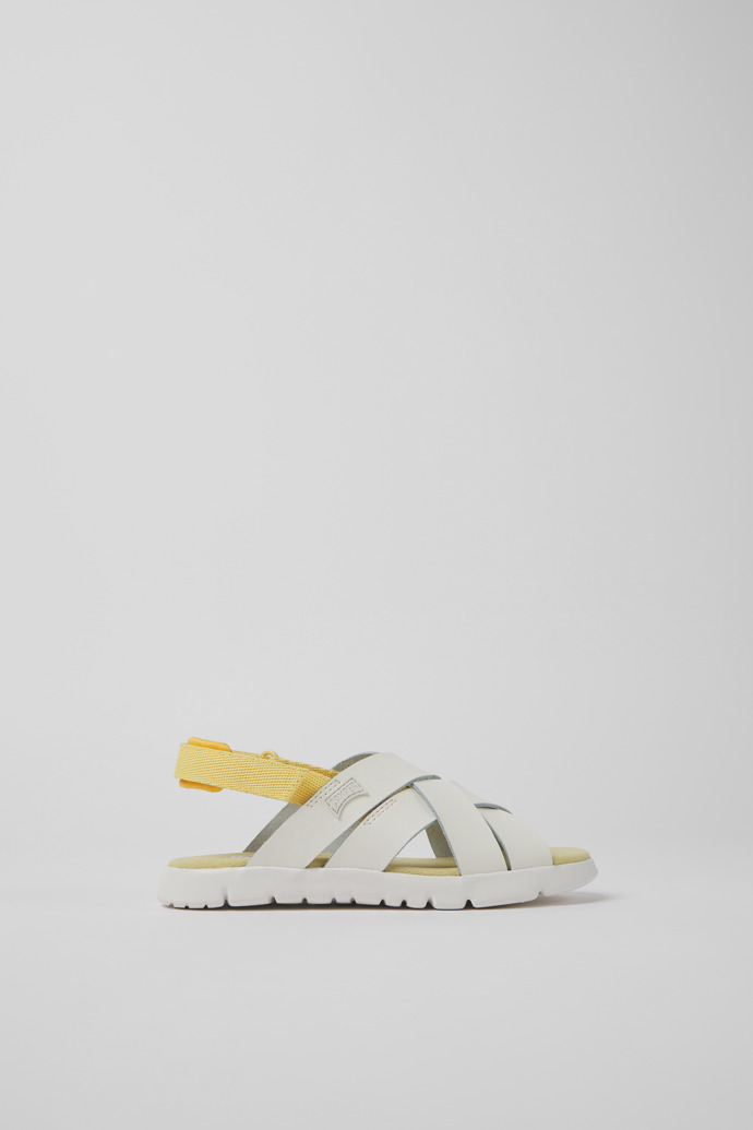 Side view of Oruga White leather and textile sandals for kids