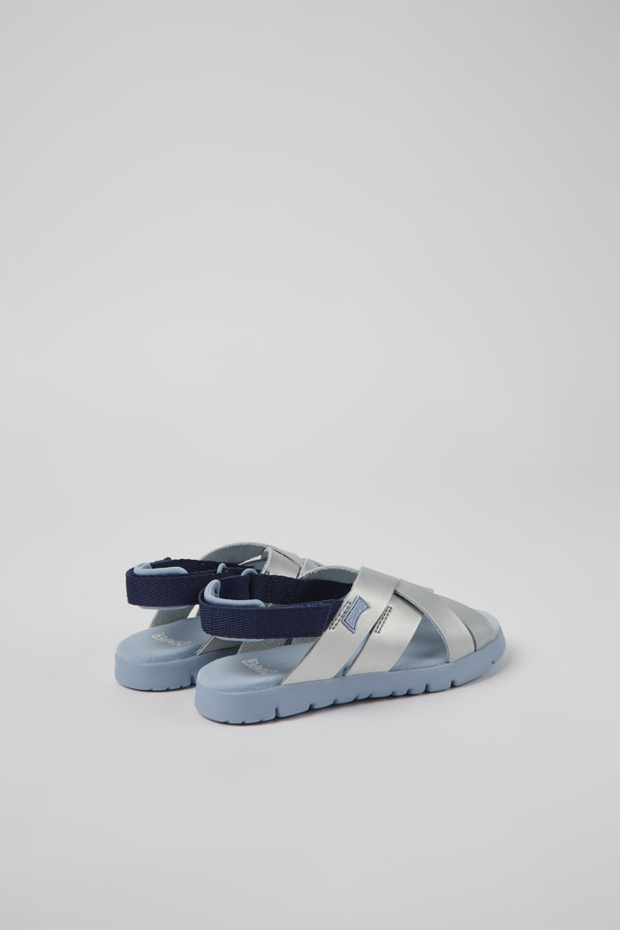 Back view of Oruga Grey leather and textile sandals for kids