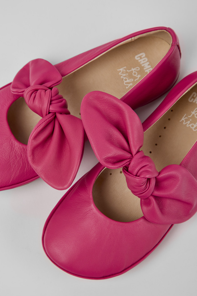 Close-up view of Right Pink leather ballerinas for girls
