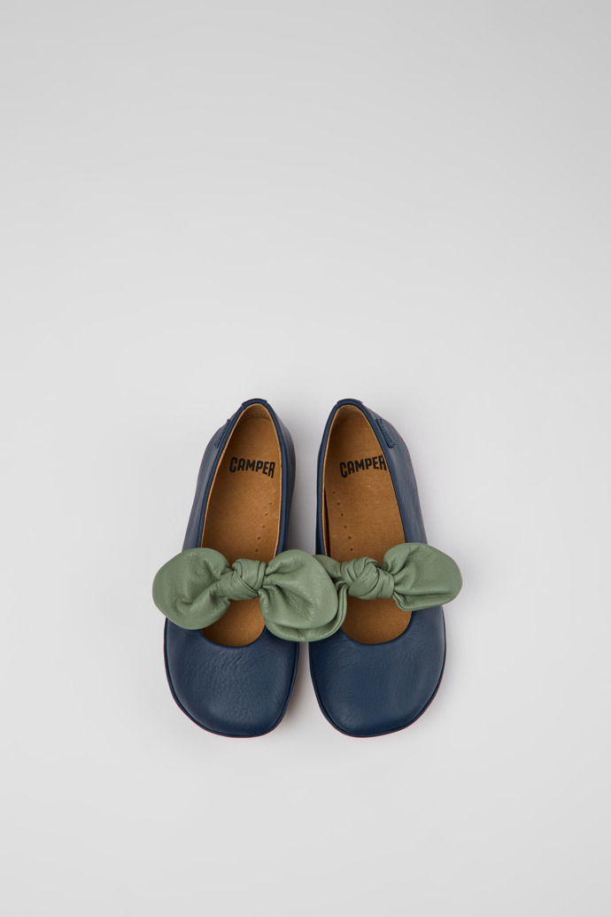 Overhead view of Right Blue and green leather ballerinas for kids