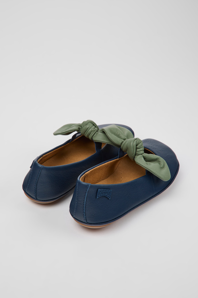 Back view of Right Blue and green leather ballerinas for kids