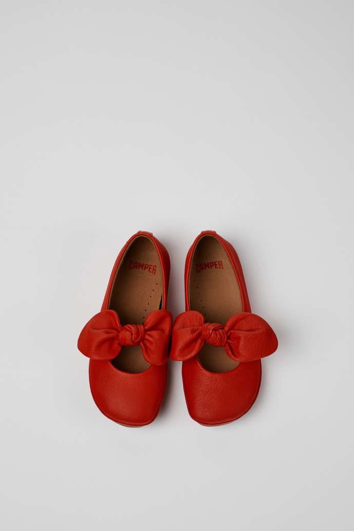 Overhead view of Right Red Leather Ballerina for Kids.