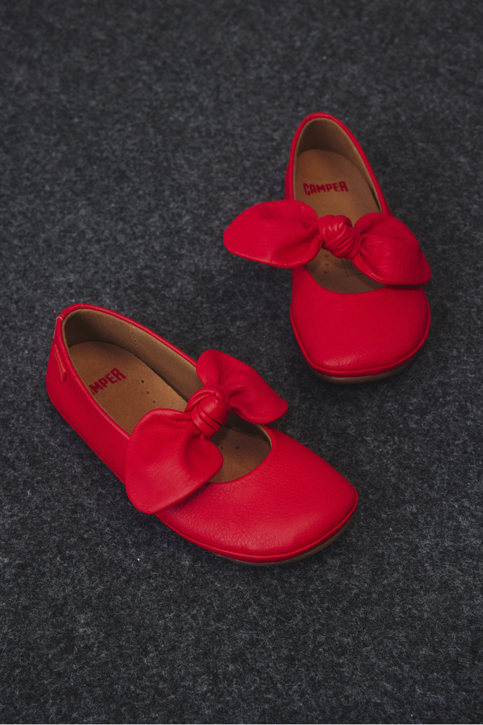 A model wearing Right Red Leather Ballerina for Kids.