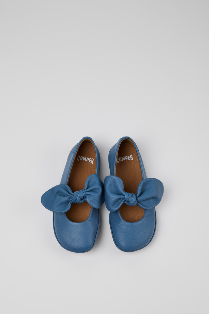 Overhead view of Right Blue Leather Ballerina for Kids.