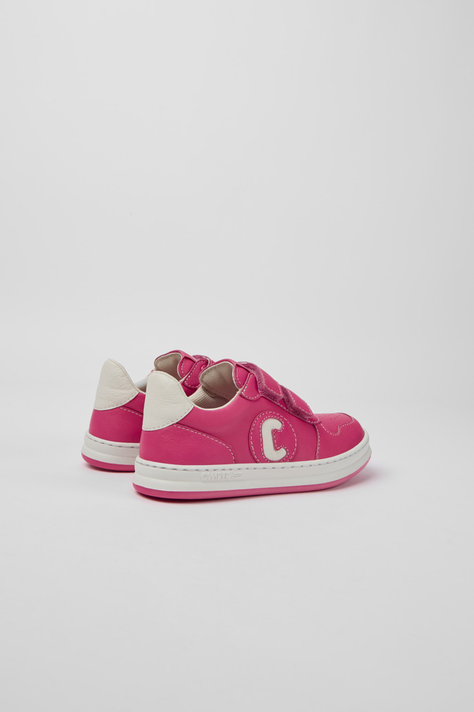 Back view of Runner Pink and white leather sneakers for kids