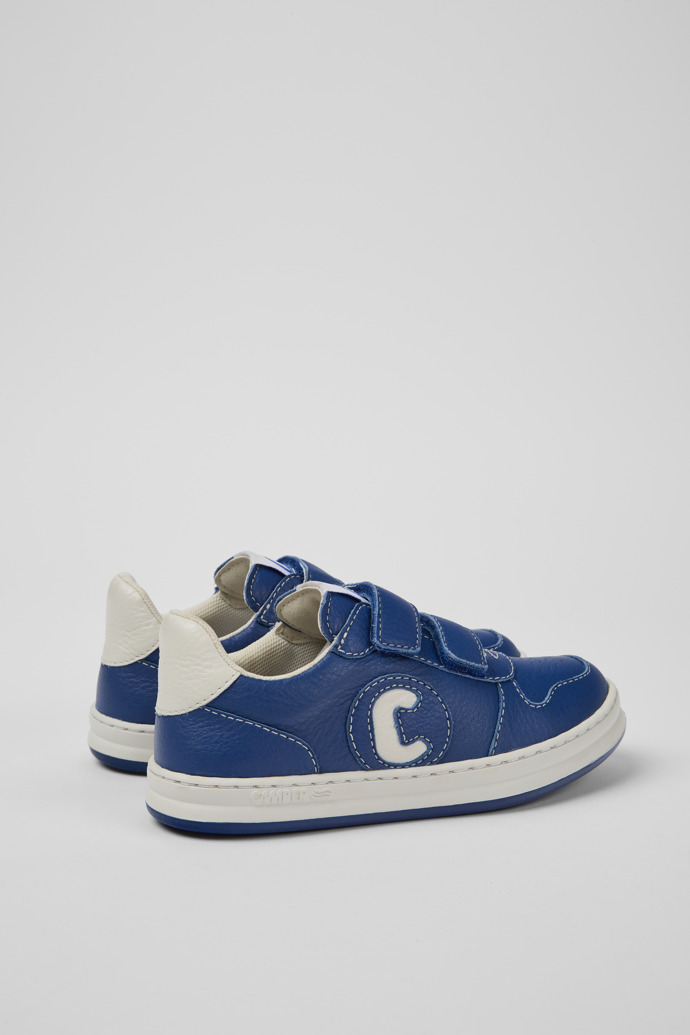 Back view of Runner Blue and white leather sneakers for kids