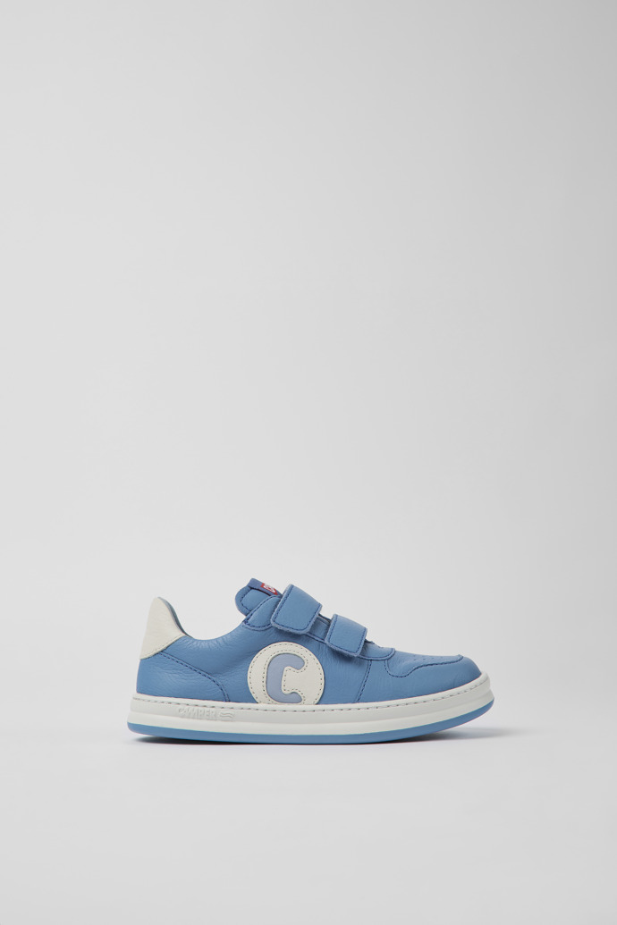 Side view of Runner Blue leather sneakers for kids