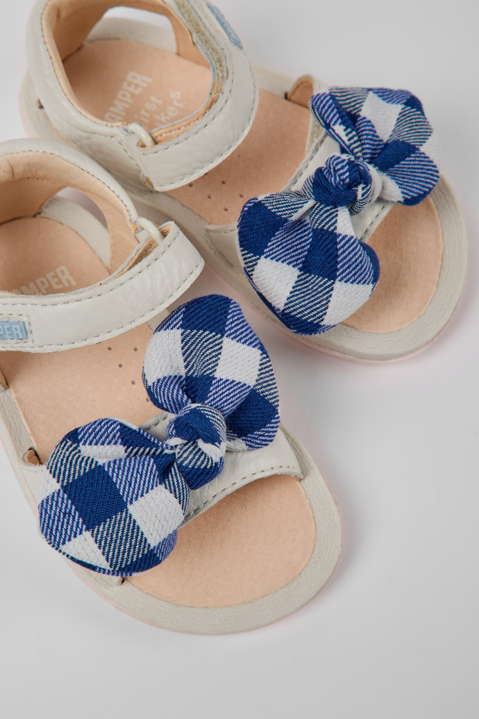 Close-up view of Bicho White leather sandals for kids