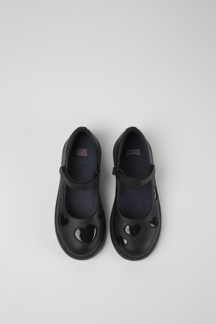 Overhead view of Twins Black leather shoes