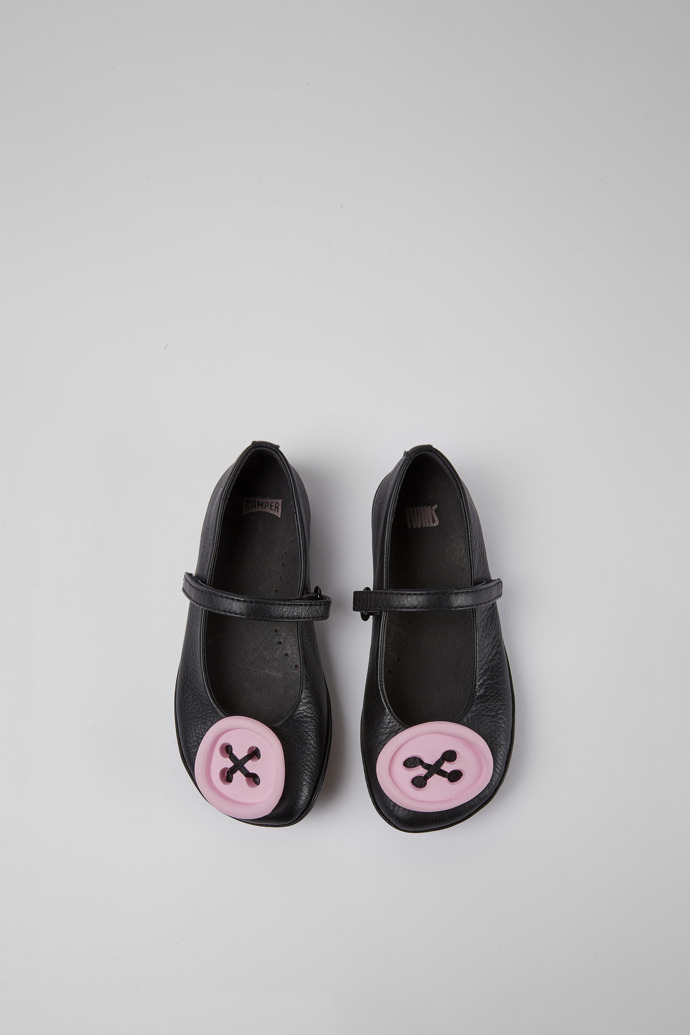 Overhead view of Twins Black leather shoes