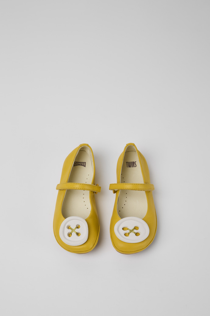 Overhead view of Twins Yellow leather shoes