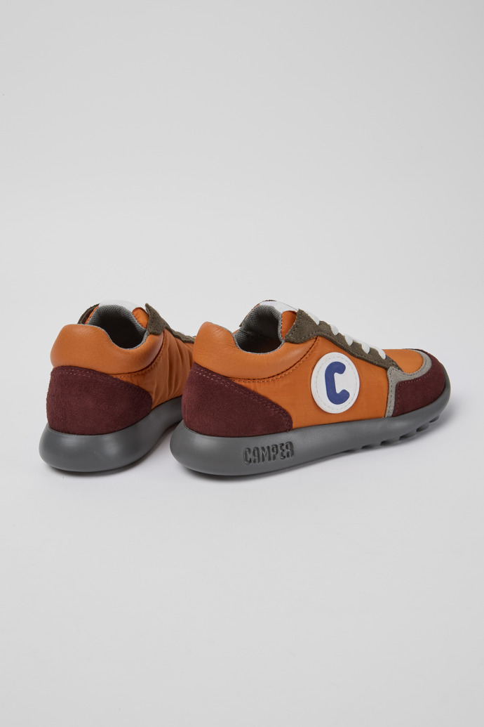 Back view of Driftie Orange and red sneakers