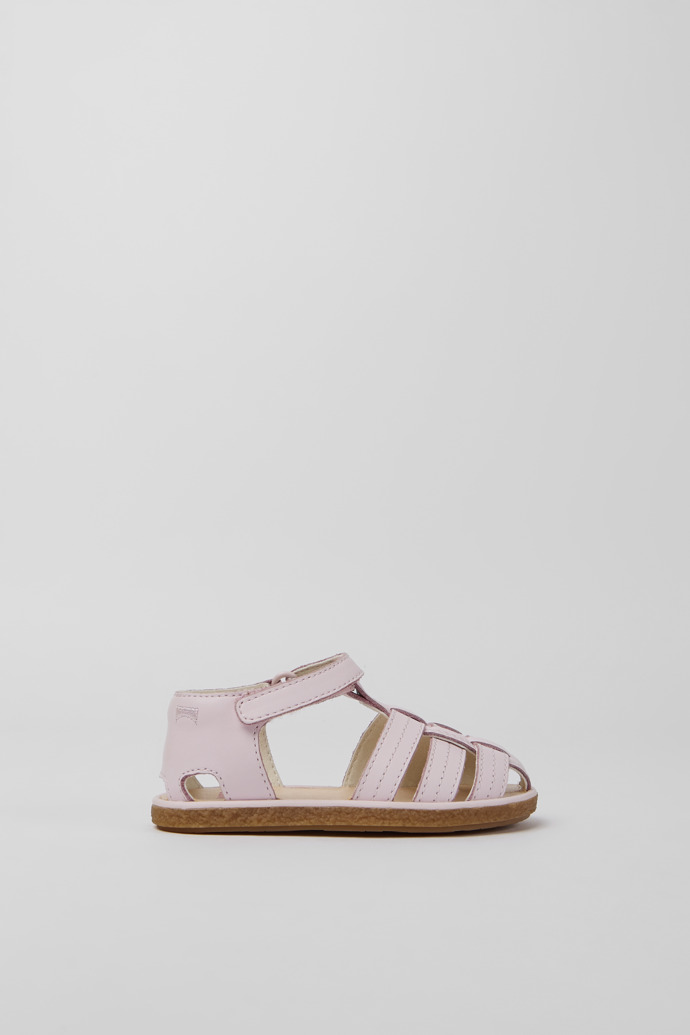 Side view of Miko Pink leather sandals for girls
