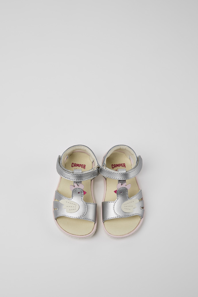 Overhead view of Miko Silver leather sandals for girls