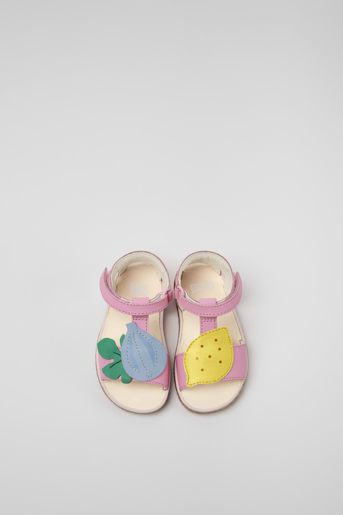 Overhead view of Twins Pink leather sandals for girls