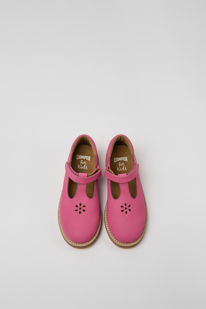 Overhead view of Savina Pink leather shoes for girls