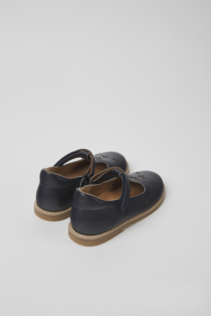 Back view of Savina Navy blue leather shoes for kids