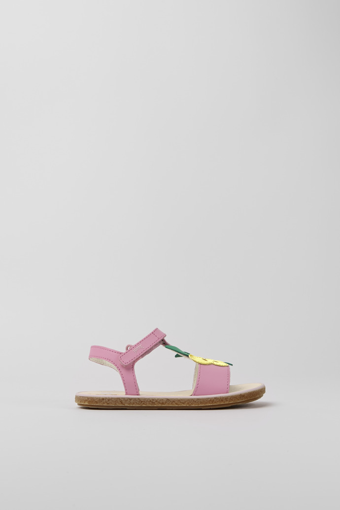 Side view of Twins Pink leather sandals for girls