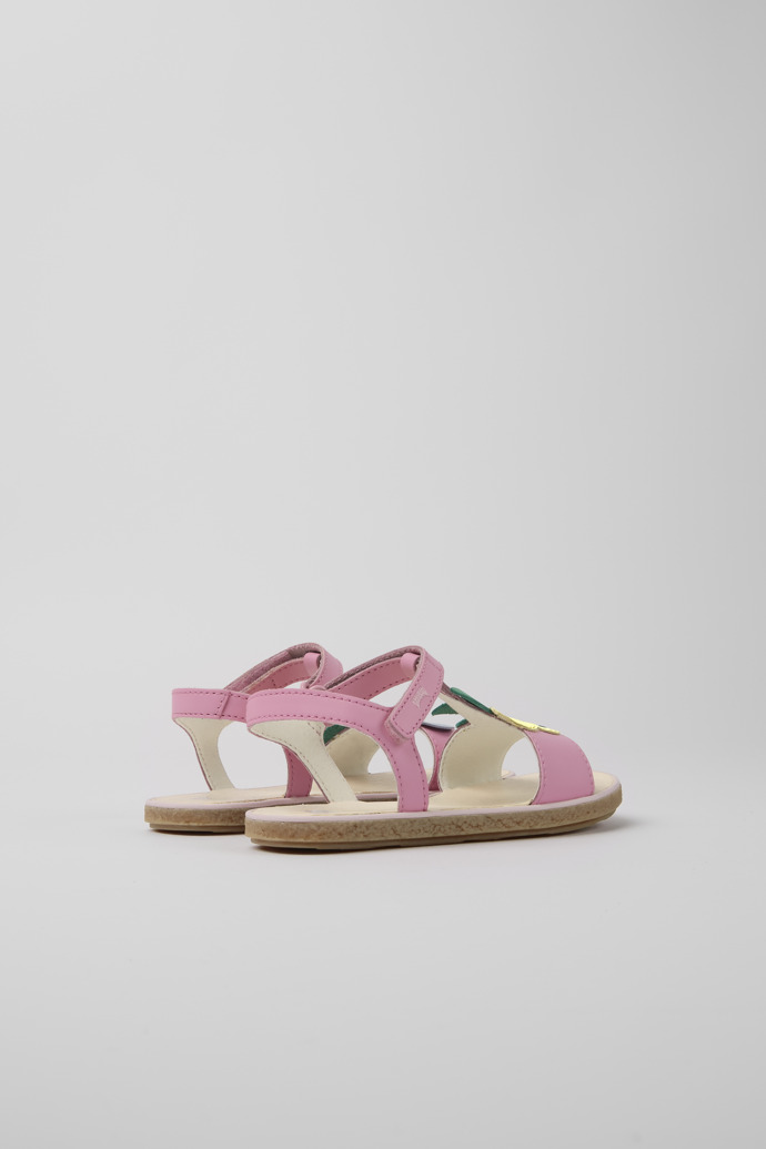 Back view of Twins Pink leather sandals for girls