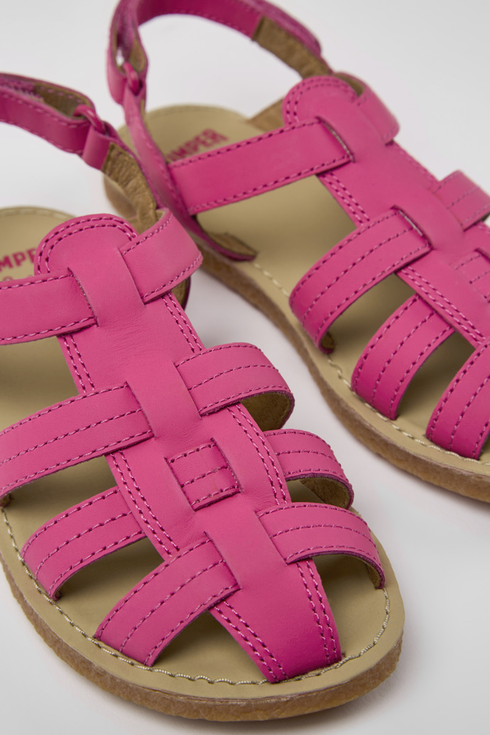Close-up view of Miko Pink leather sandals for girls