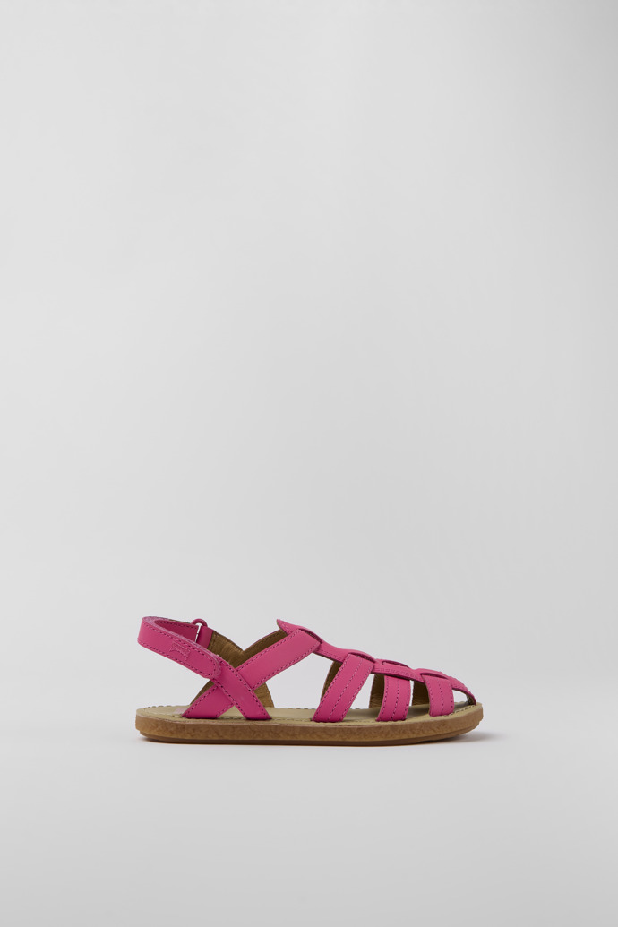 Side view of Miko Pink leather sandals for girls