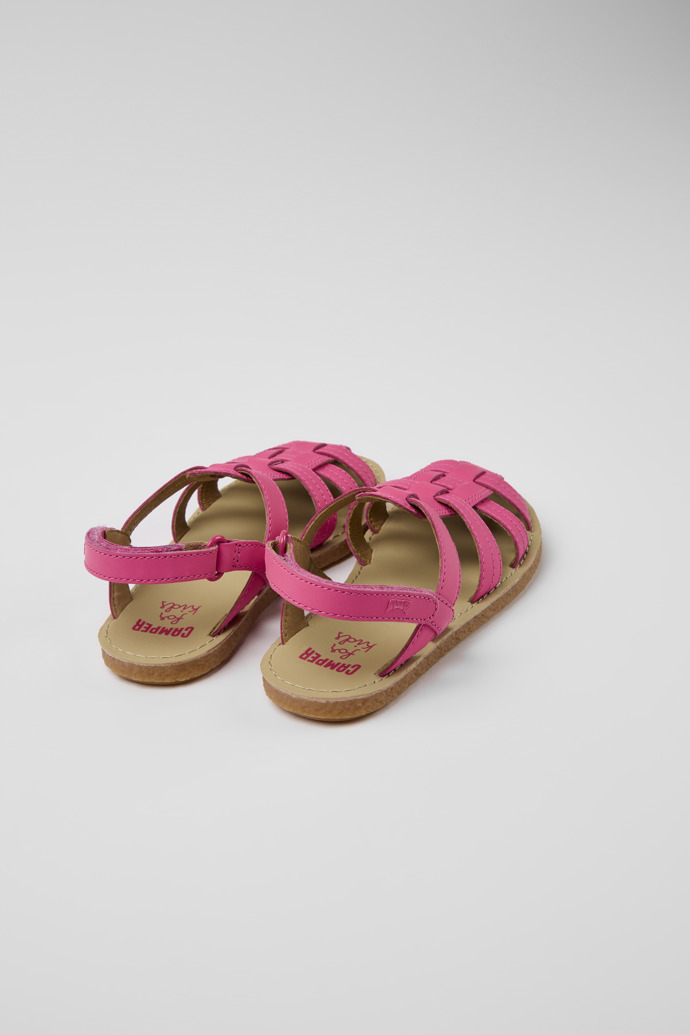 Back view of Miko Pink leather sandals for girls