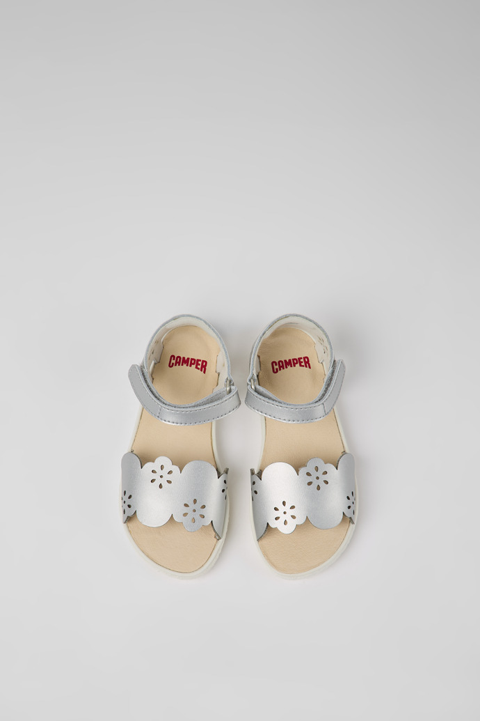 Overhead view of Miko Silver leather sandals for girls