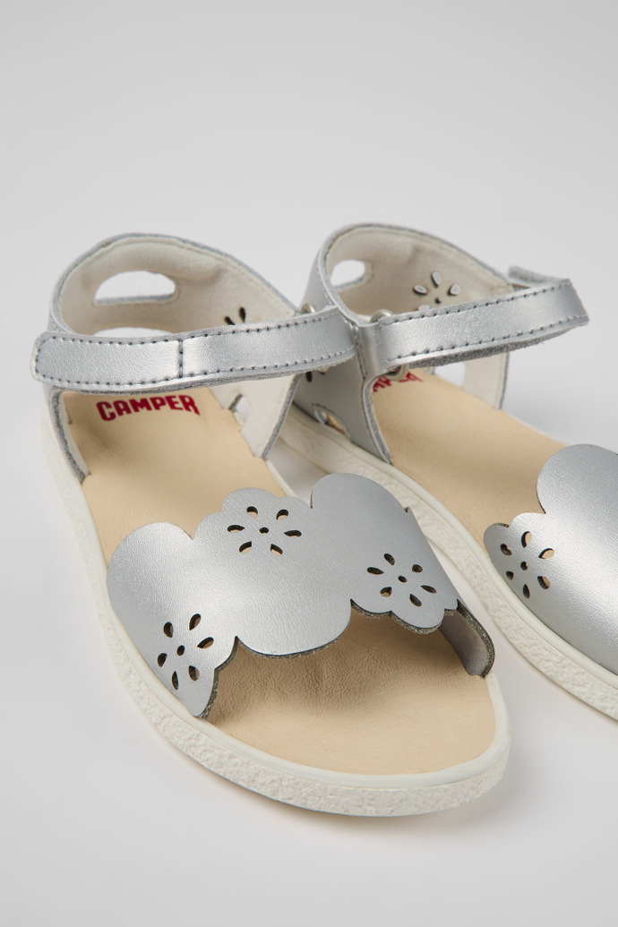 Close-up view of Miko Silver leather sandals for girls
