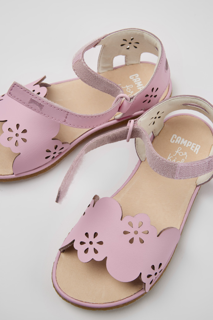 Close-up view of Miko Pink leather sandals for girls