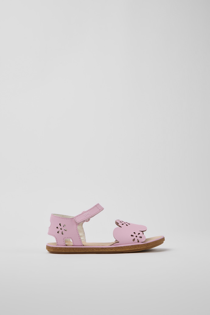 Side view of Miko Pink leather sandals for girls