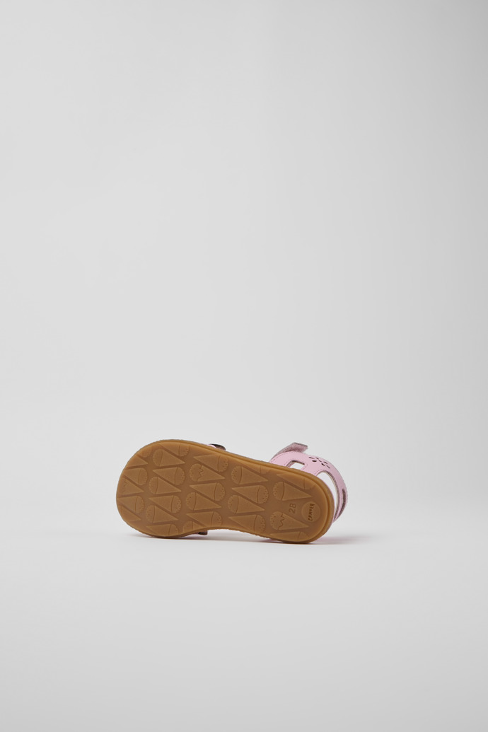 The soles of Miko Pink leather sandals for girls