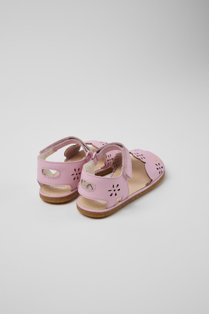 Back view of Miko Pink leather sandals for girls