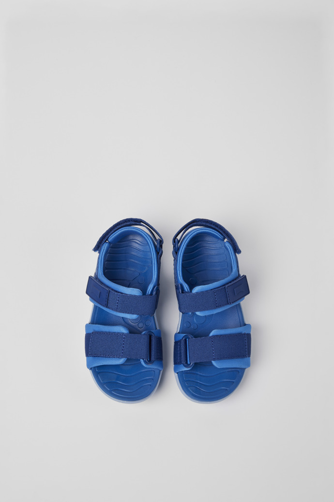 Overhead view of Wous Blue sandals for kids