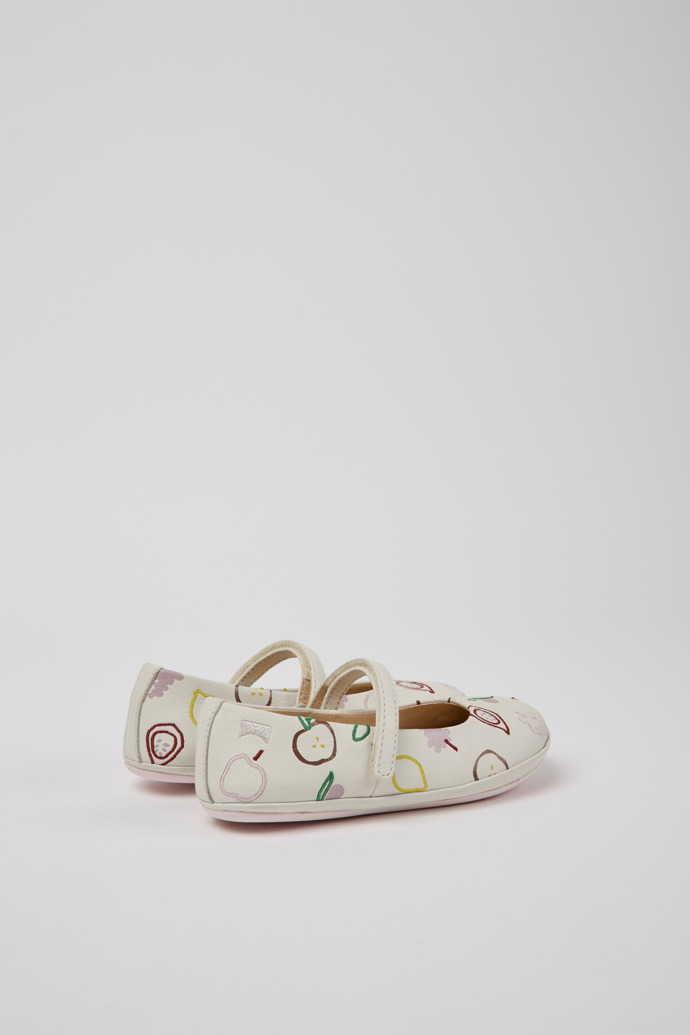 Back view of Twins White leather ballerinas for girls