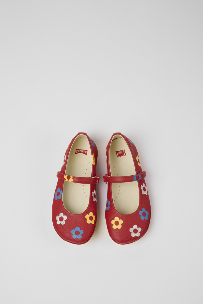 Overhead view of Twins Red leather ballerinas for kids