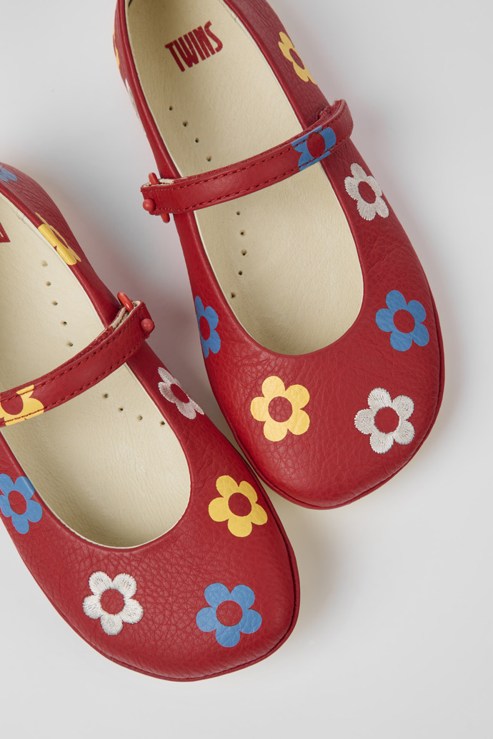 Close-up view of Twins Red leather ballerinas for kids