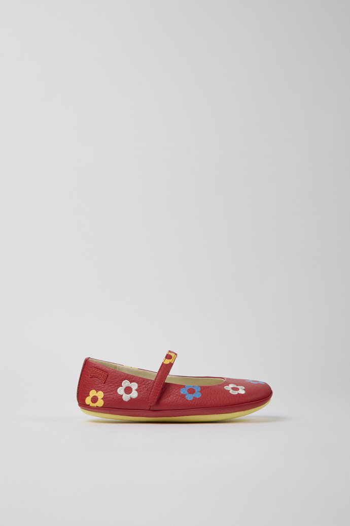 Side view of Twins Red leather ballerinas for kids