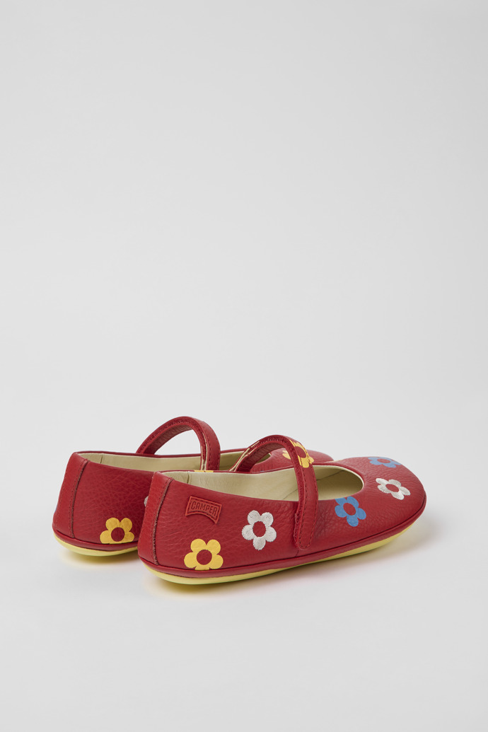 Back view of Twins Red leather ballerinas for kids