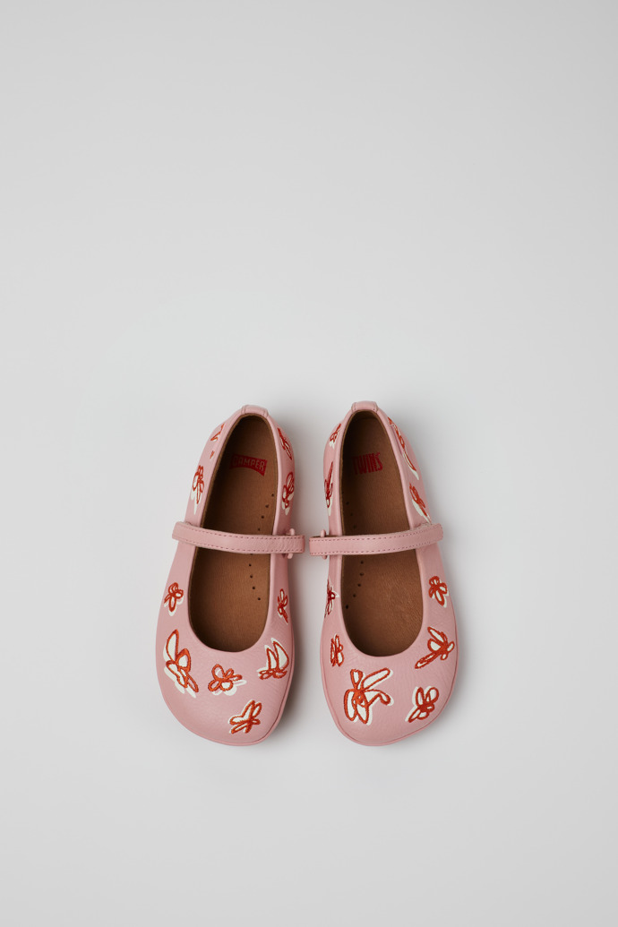 Overhead view of Twins Multicolor Leather Ballerina for Kids.